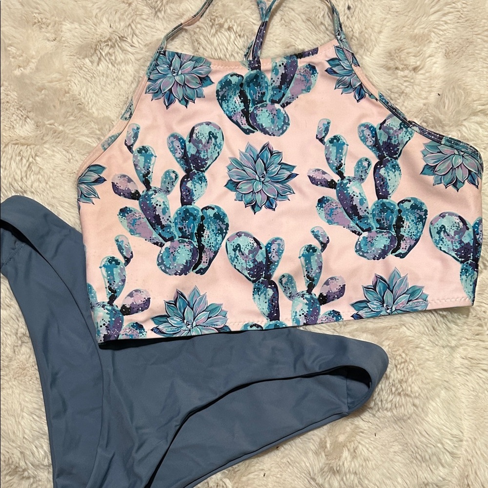 Floral Print Bikini Set - Pink and Blue